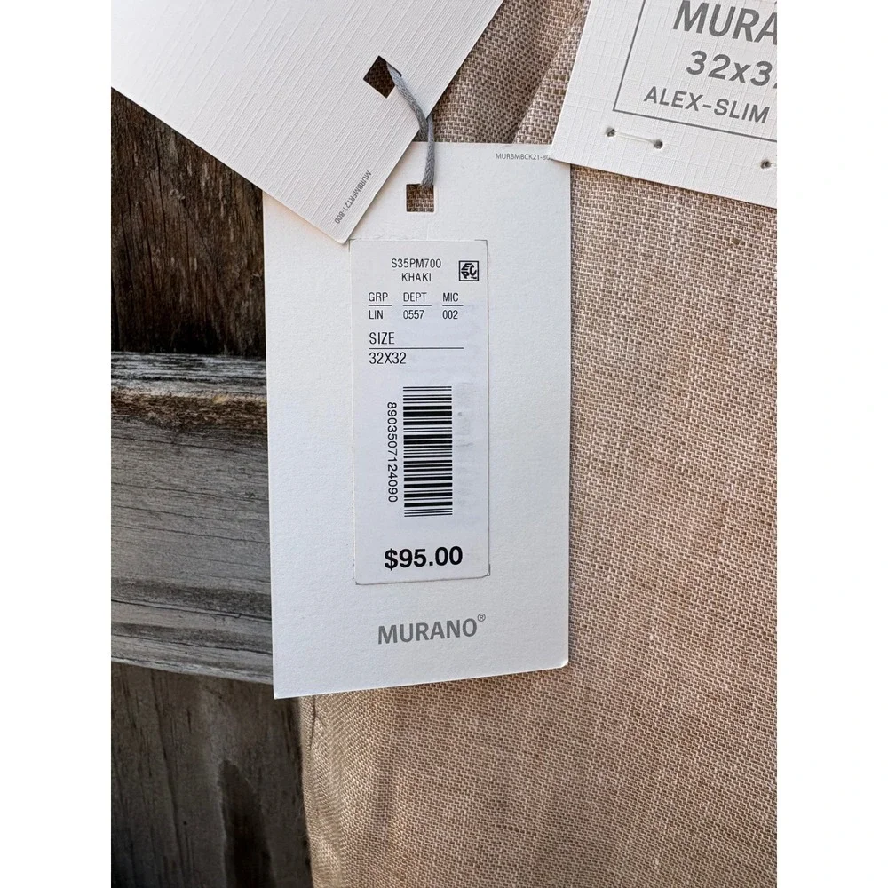 Murano Baird McNutt Linen Alex-Slim Fit Pants Khaki 32x32 S35PM700 Mens Trousers